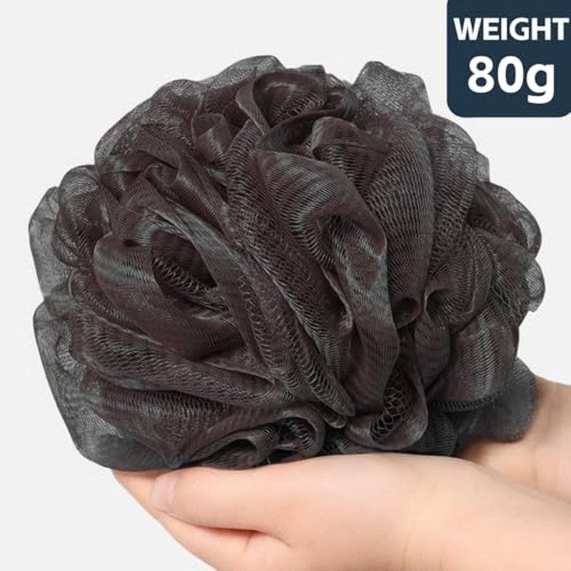 6-Pack 80g Shower Loofah for Men ? Extra-Large Body Sponge with Triple-Tied Knots, High-Density Mesh, Rich Lather, Durable Exfoliating Pouf (Black)