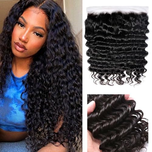 Deep Wave HD Transparent Lace Closure 13x6 16 Inch Natural Black Virgin Human Hair