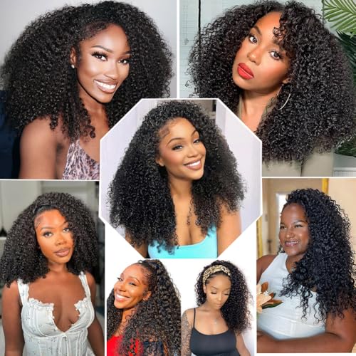 Natural Color 18 Inch Human Hair Kinky Curly Half Wig 3-in-1 Glueless Headband Style for Women
