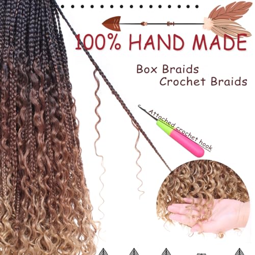 30 Inch Boho Box Braids Hair Set - 8 Packs Synthetic Crochet Hair for Women - Curly Ends, Pre-Looped, Natural Black