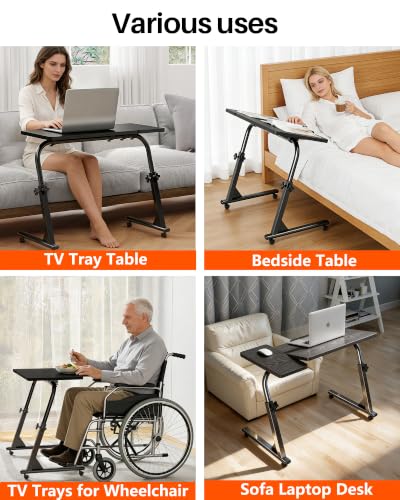 Black Adjustable Folding TV Tray Table - Portable Couch Snack & Laptop Stand