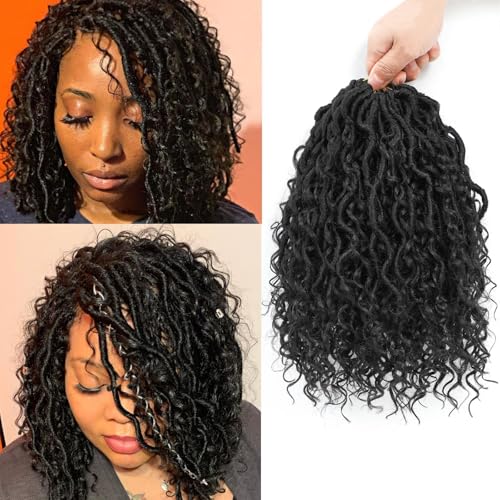 Molleas Goddess Locs Crochet Hair 10 Inch - Pre-Looped Faux Locs for Black Women, 1B Color, 3 Packs