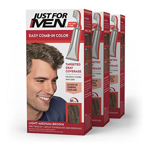 Just For Men Easy Comb-In Hair Color Light-Medium Brown A-30 - 3 Pack