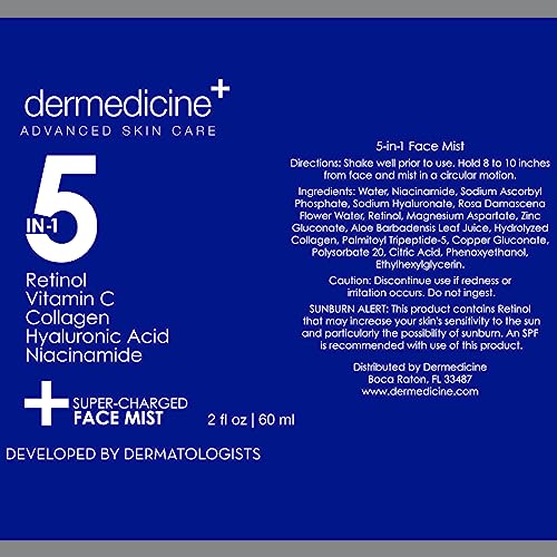5 in 1 Face Mist with Retinol Vitamin C Collagen - 2 fl oz – Hydrating Toner & Brightening Spray