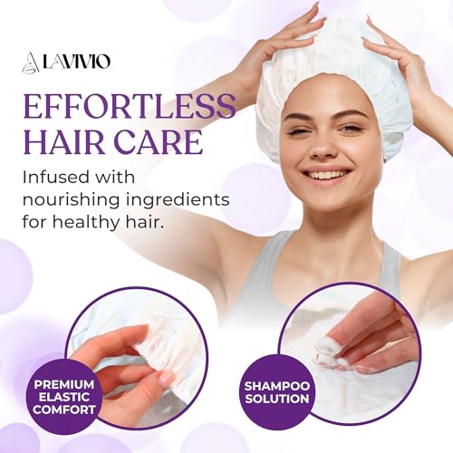 No Rinse Shampoo Caps ? Waterless Hair Washing Shower Caps for Bedridden Patients, Elderly, Hospital Use ? Disposable Rinseless Conditioning Bathing Supplies with Aloe Vera, Vitamins - 12 Pack