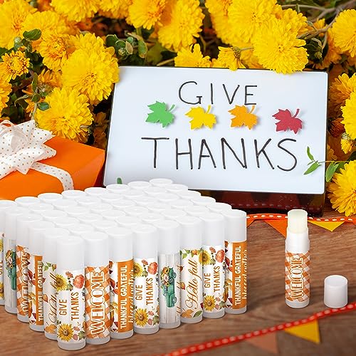 50 Pcs Thanksgiving Christmas Party Gifts Bulk Thanksgiving Lip Balms Favors Holiday Basket Stuffers Christmas Stocking Stuffers Small Thank You Gifts for Women Men (Honey Flavor)