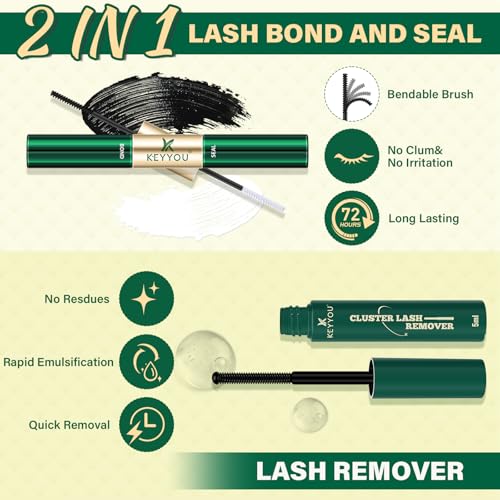 KEYYOU LASH California Sunset Manga Lash Clusters Kit 8-18mm Eyelash Clusters Kit DIY Lash Extension Natural Fairy Cluster Lashes with Lash Bond Seal Remover Applicator Soft Thin Band (Upgraded MG01)