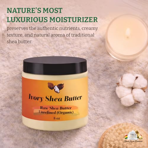Organic West-African Ivory Shea Butter, Raw & Unrefined Grade A Shea Butter, DIY Ingredient, Moisture-Rich Skin & Hair Butter, Fast Absorbing, 8 oz Jar