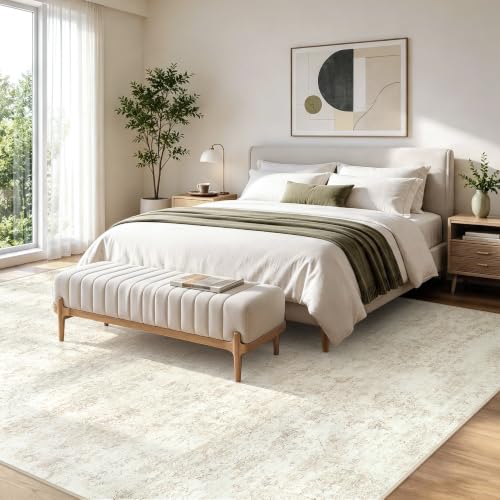 Beige 8x10 Washable Area Rug for Living Room and Bedroom - Non Slip, Pet Friendly