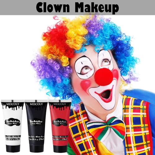Black White Red Face Body Paint Set with Sponges & Setting Powder for Halloween Costumes