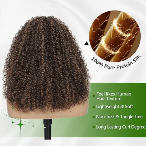 18 Inch Curly Half Wig - 3-in-1 Glueless Human Hair & Synthetic Mix for Black Women - M4/30