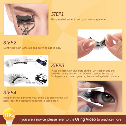 QUEWEL Magnetic Eyelashes 4 Pair Reusable Magnetic Eyelashes with Applicator No Glue Needed Eyelashes Natural Look Lash Clusters Kit Easy to Wear and Remove(4 Pairs-A05)