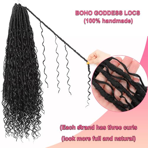 Alaleibaby 18 Inch Boho Faux Locs Crochet Hair 8 Packs Goddess Locs with Curly Ends for Black Women