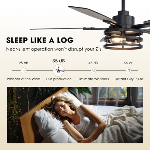 52 Inch Ceiling Fan with Lights and Remote Control - Black Farmhouse Style for Indoor Outdoor