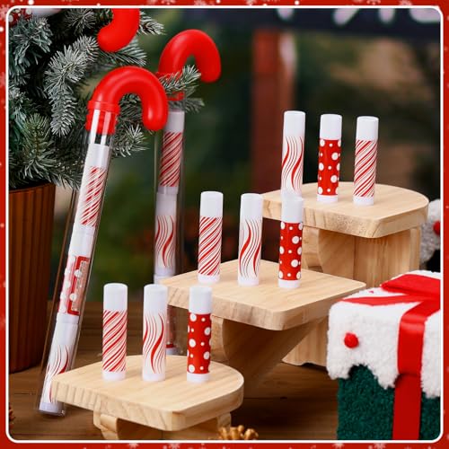 24 Pack Christmas Lip Balm Bulk Peppermint Candy Flavor Lip Balm with Candy Cane Tubes Christmas Party Gifts Stocking Stuffers Holiday Employee Staff Teacher Appreciation Gifts for Women(Stylish)