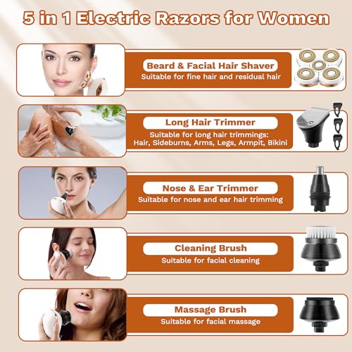 Women's 5-in-1 Electric Shaver Kit Wet & Dry Bikini Trimmer Facial Hair Removal