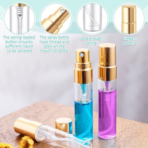 Mini Spray Bottles 50 Pcs 5ml Refillable Perfume Atomizers with Gold Cap - Travel Size