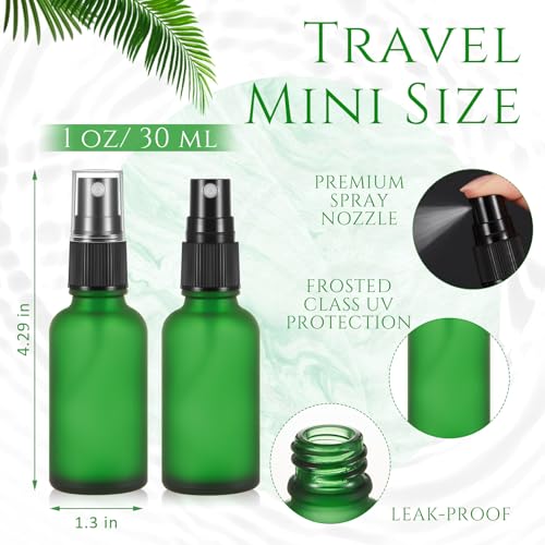 Roshtia 30 Pcs 1 oz Green Frosted Glass Spray Bottles - Refillable & Leakproof