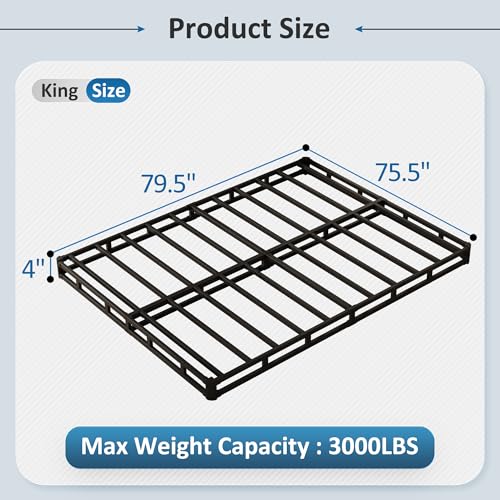 King Size Box Spring with Fabric Cover - 4 Inch Bed Base, No Noise, Easy Assembly