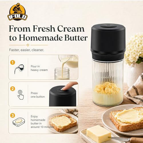 IFOLO Electric Butter Churn Stripes – 34oz One-Touch Homemade Butter Maker