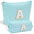 Light Blue Personalized Initial Makeup Bag for Girls 10-12 - Cosmetic & Travel Toiletry Bag