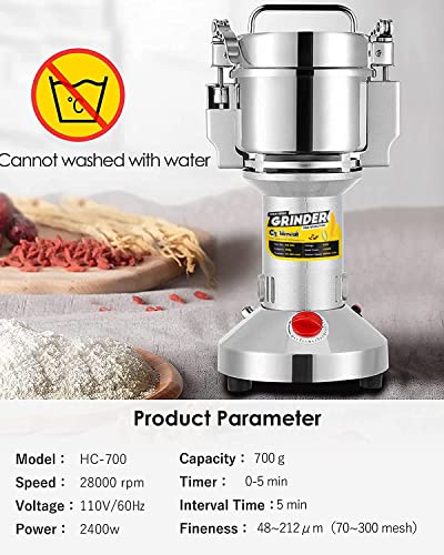 700g Hand-Held Safety Electric Grain & Spice Grinder with 2400W Motor