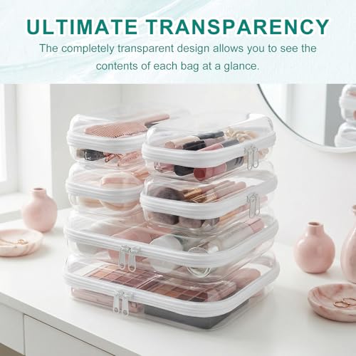 2M+4S Clear Hard Shell Zipper Cases - Travel & Cosmetic Organizer Set