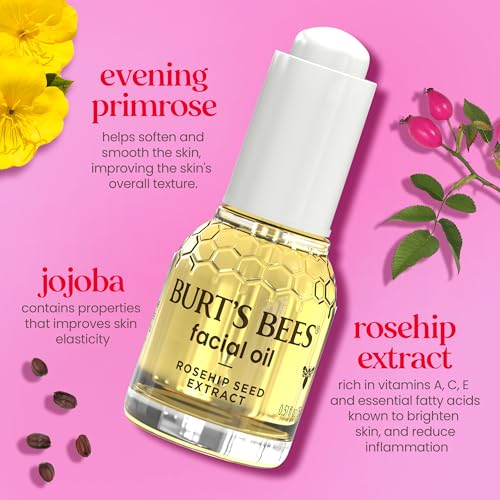 Burt's Bees Gua Sha Face Oil With Rosehip Seed Extract,Reduces Appearance of Fine Lines and Wrinkles,Use with Ice Roller & Facial Tools,Natural Origin Skin Care,0.51 fl. oz.,(Pack of 2)