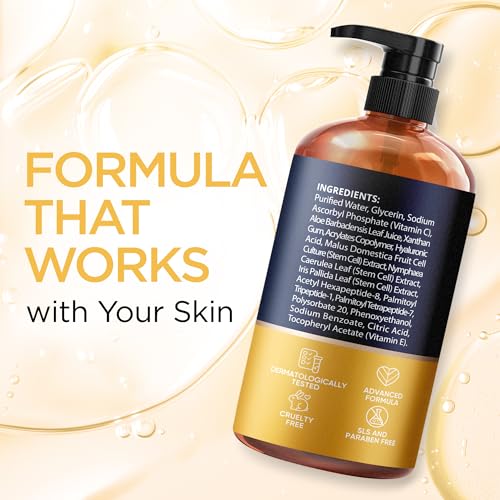 Vitamin C Serum for Face & Eyes (8Oz) with Hyaluronic Acid, Stem Cells, Vitamin E, Aloe Vera - Supports Skin Health & Even Tone