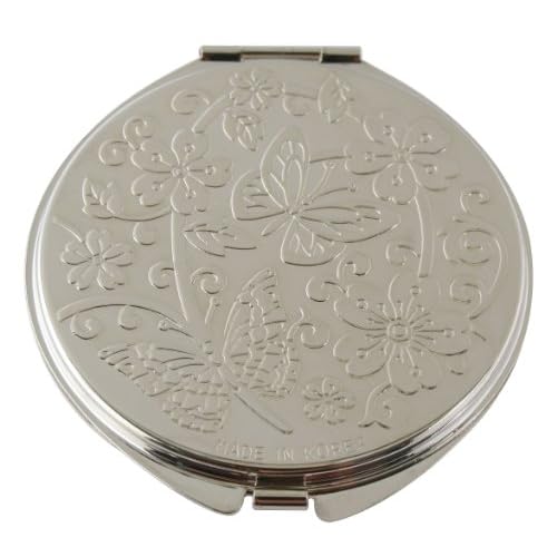 Mother of Pearl Design 2-Sided 2X/1X Magnification Compact Mirror, Pocket Travel Makeup Mirror, Small Metal Portable Handheld Cosmetic Mirror for Purses, Gift for Mom Women (Pink Plum Flower)