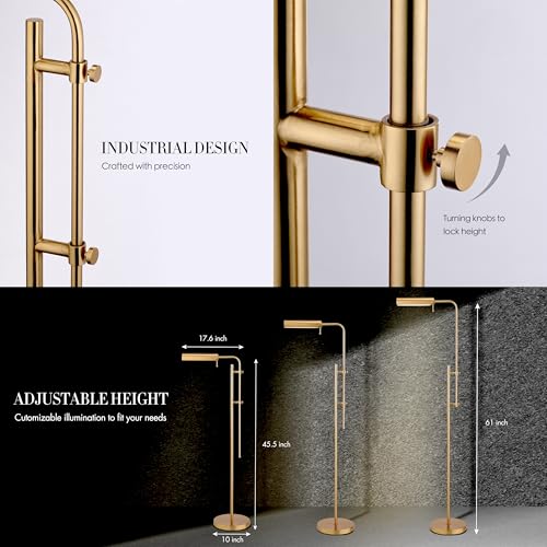 O'Bright Cedric Adjustable Floor Lamp Antique Brass - Industrial Reading & Work Light, 45-61 Inches, 10W LED