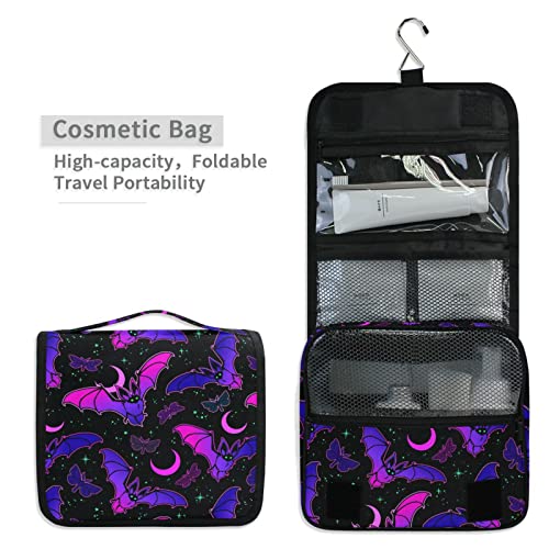 Hanging Toiletry Bag Purple Bat Gothic Travel Makeup bag for Toiletries Portable Travel Toiletry Organizer Cosmetic Bags with Hanging Hook