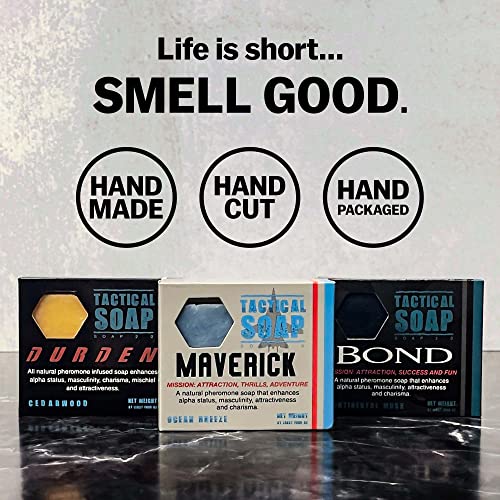 Men's Natural Pheromone-Infused Cedarwood Tactical Soap - 3 Bars, Exfoliating, Made in USA