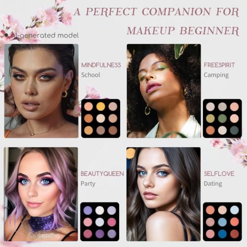 Pink Color Nymph Makeup Kit for Teen Girls, Beginner Cosmetic Set with 36 Eyeshadows