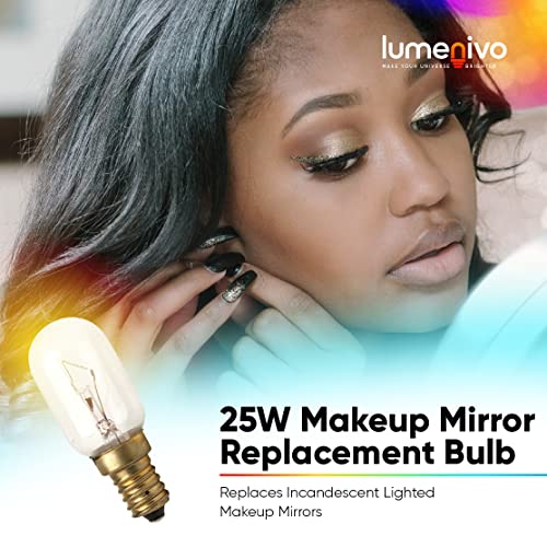 lumenivo 25W Compatible Conair Makeup Mirror Replacement Bulbs Incandescent Lighted Makeup Mirror Replacement Bulb 120V T7 Type T Bulb 25 Watt with E12 Candelabra Screw Base - 2 Pack