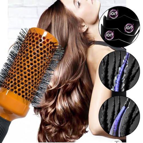 Orange 5pcs Hair Styling Brush Set - Blow Dry & Detangle Round & Boar Bristle