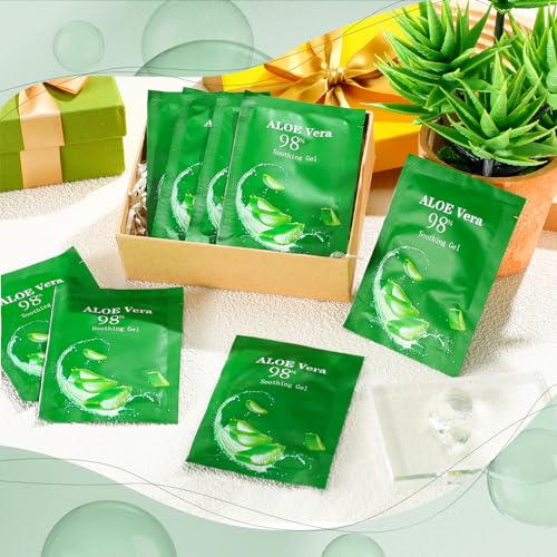 60 Pcs Travel Size Aloe Vera Gel 98% Organic After Sun Moisturizer for Face, Body, Soothing Hydrating Lotion Bulk for Winter Vacation, Guests Skin Care Gifts