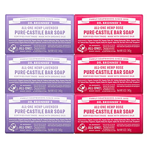 Dr. Bronner's Pure-Castile Bar Soap Variety Pack, Rose & Lavender, 5 oz each (Pack of 6)
