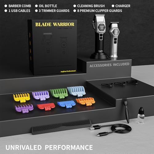 AngFan 712 Hair Clippers & 512 Trimmer Set, Professional 8000RPM Brushless Motor, 440C Steel Blades for Men and Barbershop