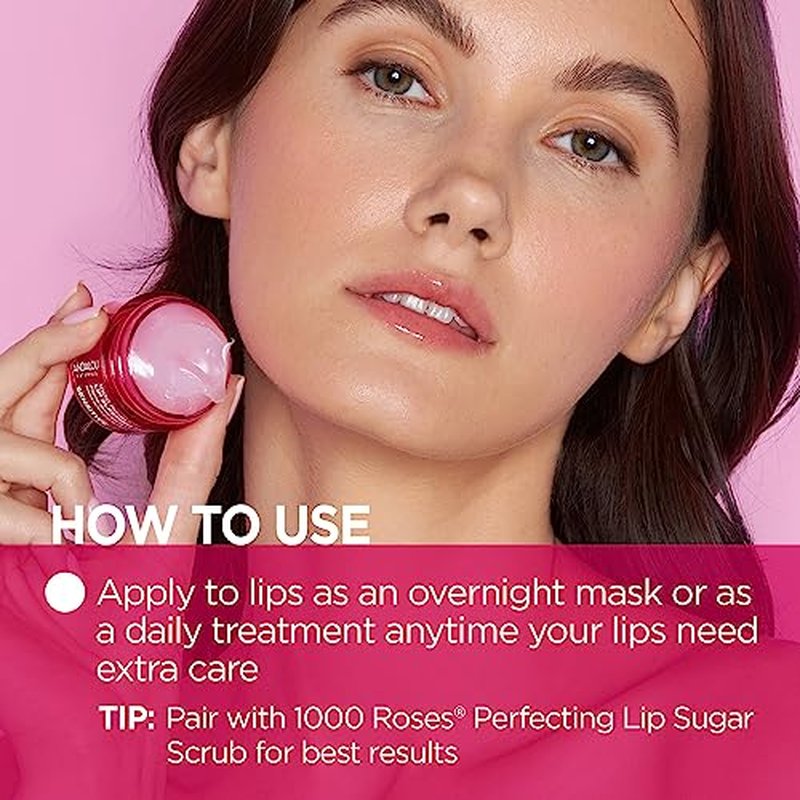 Andalou Naturals Mask 1000 ROSES, Overnight Sleeping Mask for Dry, Chapped Lips, Plumping, Hydrating & Soothing Balm with Alpine Rose Stem Cells, Vegan & Cruelty-Free, 0.42 O