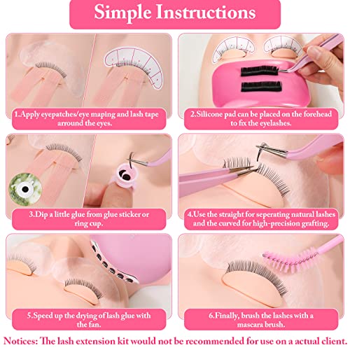 Eye Lash Extension Kit for Practice, 345 PCS Lash Kits with Replaced Eyelids Mannequin Head, Individual Lashes, Lash Extension Glue Tools Everything for Eyelash Extension Beginners Training Makeup