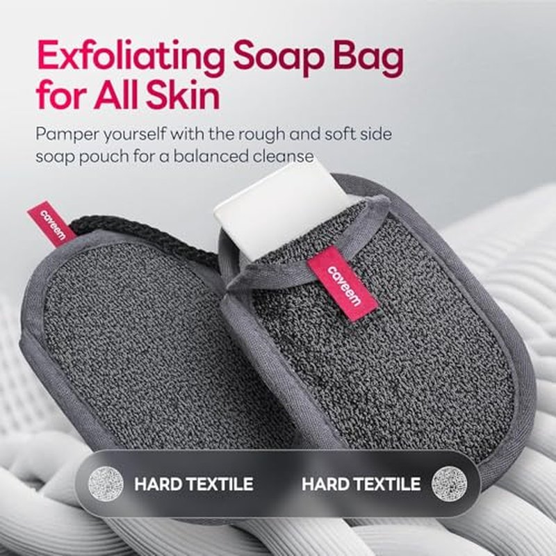 Caveem's Exfoliating Body Scrubber (2 Pack) & Roughness Soap Bag (2 Pack) ? Deep and Gentle Cleansing for Smooth Skin