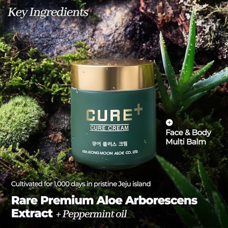 CURE Aloe Arborescens Ointment Balm, Deep Moisture Korean Body Cream for Cracked Heels, Elbows & Dry Skin, with Peppermint Oil, 2.82 fl oz.