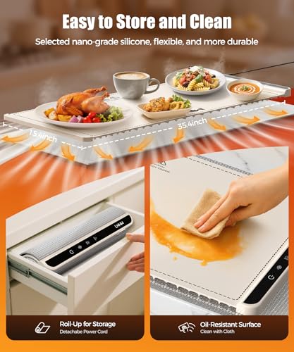 Off White 36x15 Inch Food Warming Mat with Child Lock & Fast Heat