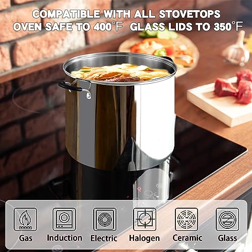 20 Quart Stainless Steel Stock Pot with Lid - Professional Cooking Pot for Pasta & Soup