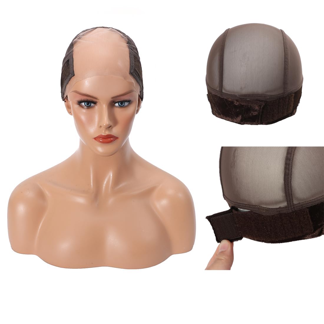 Qilix Women Lace Wig Grip Cap，Adjustable & Reinforced Lace Wig Grip Band by Hairline, Comfortable and Secure Glueless Velvet Headband, （light'brown black） (Brown)