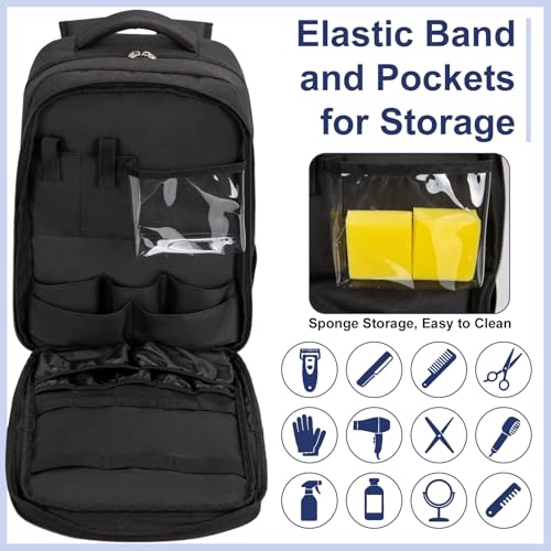 GDNasist Black Barber Supplies Bag with Insulated Pocket, Portable Hairdressing Backpack