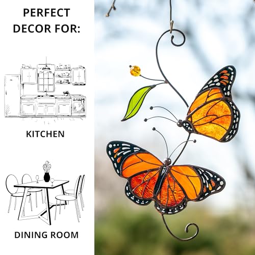 Pair of Monarch Butterfly Stained Glass Suncatchers Handmade Window Decor