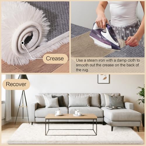 Cream 8x10 Area Rug for Living Room - Large Fluffy Shaggy Carpet