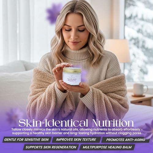 2.0 floz Grass Fed Beef Tallow and Honey balm - Lavender Vanilla Organic Beef Tallow for Skin is Ideal for Eczema, Stretch Marks, Psoriasis, Itching - Beef Tallow honey balm or Face & Body Moisturizer